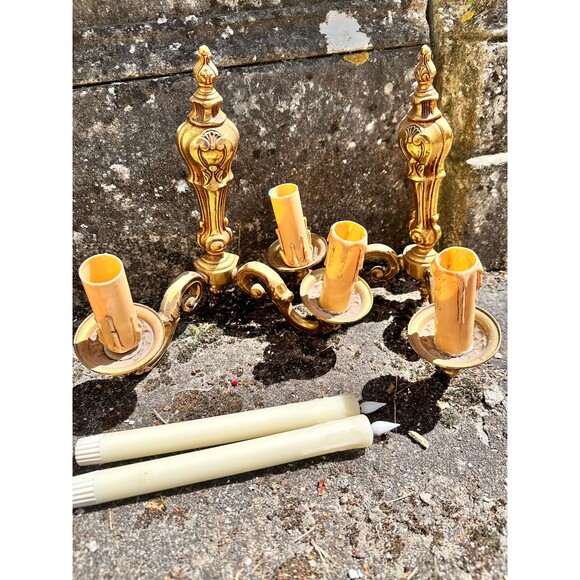 Vintage French Brass Wall Sconces x2– Ornate Rococo Candle Holders – Antique - Picture 4 of 4